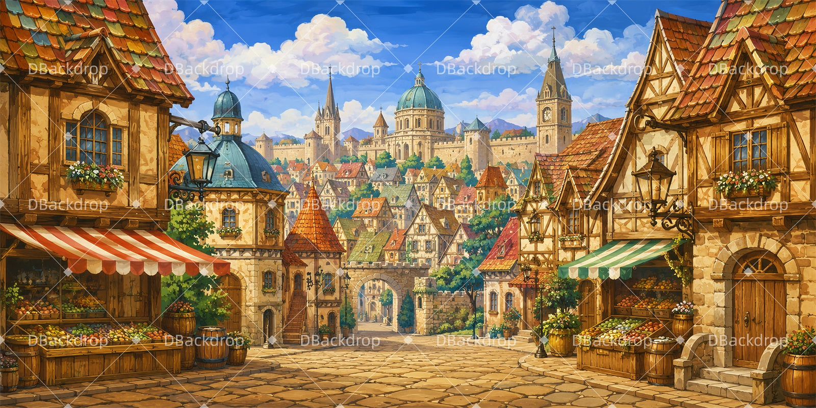 Stage Backdrops Medieval Market Town Backdrop For Theater Play LXX65-T58