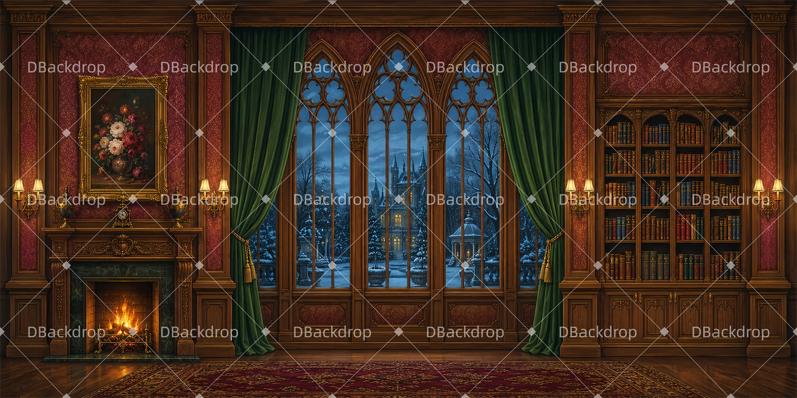 Large Stage Backdrops Victorian Manor Library Performance Backdrops LXX65-T60