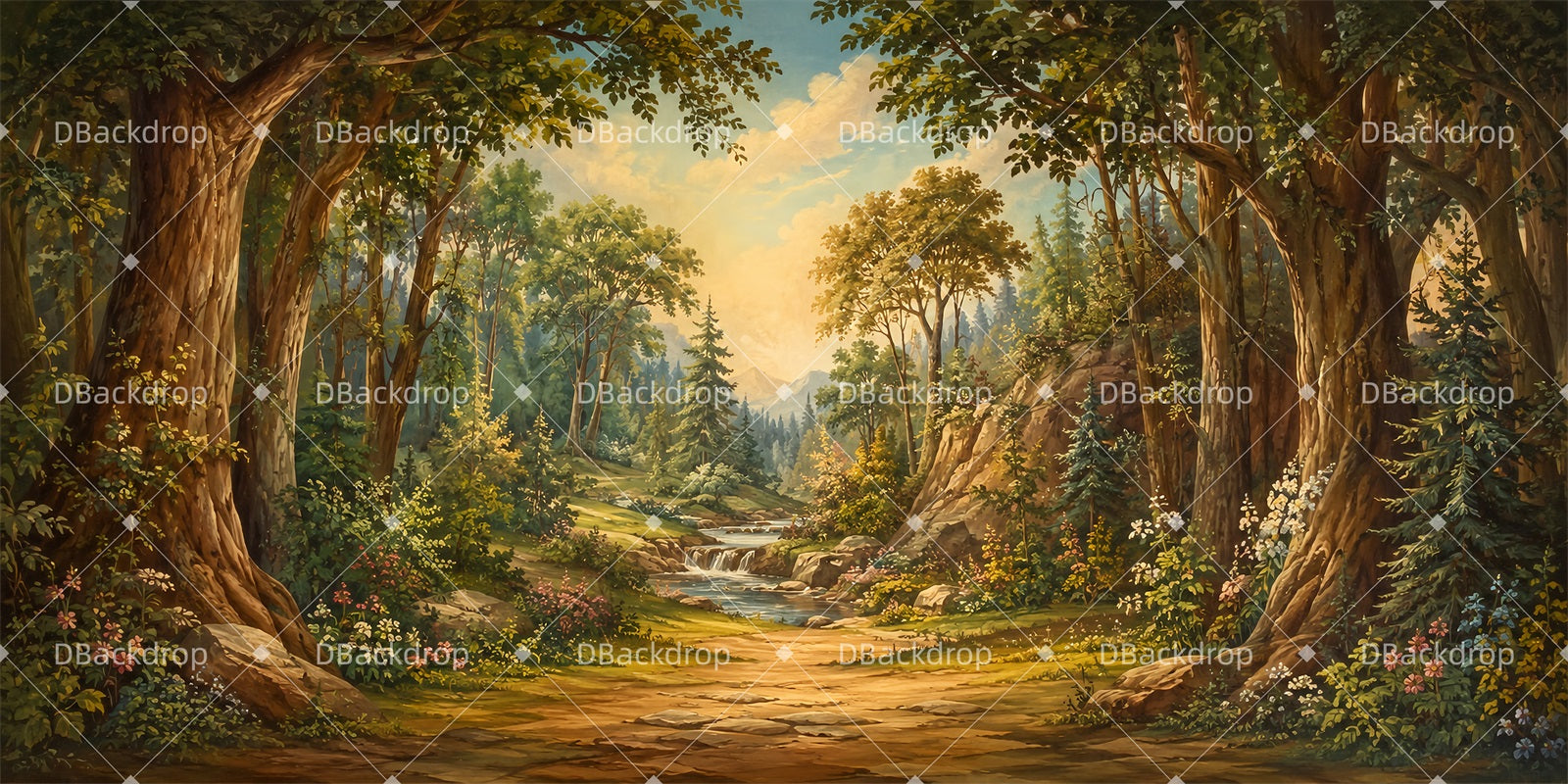 Forest Stage Backdrop Golden Woodland Stream Scenic Backdrops LXX65-T63