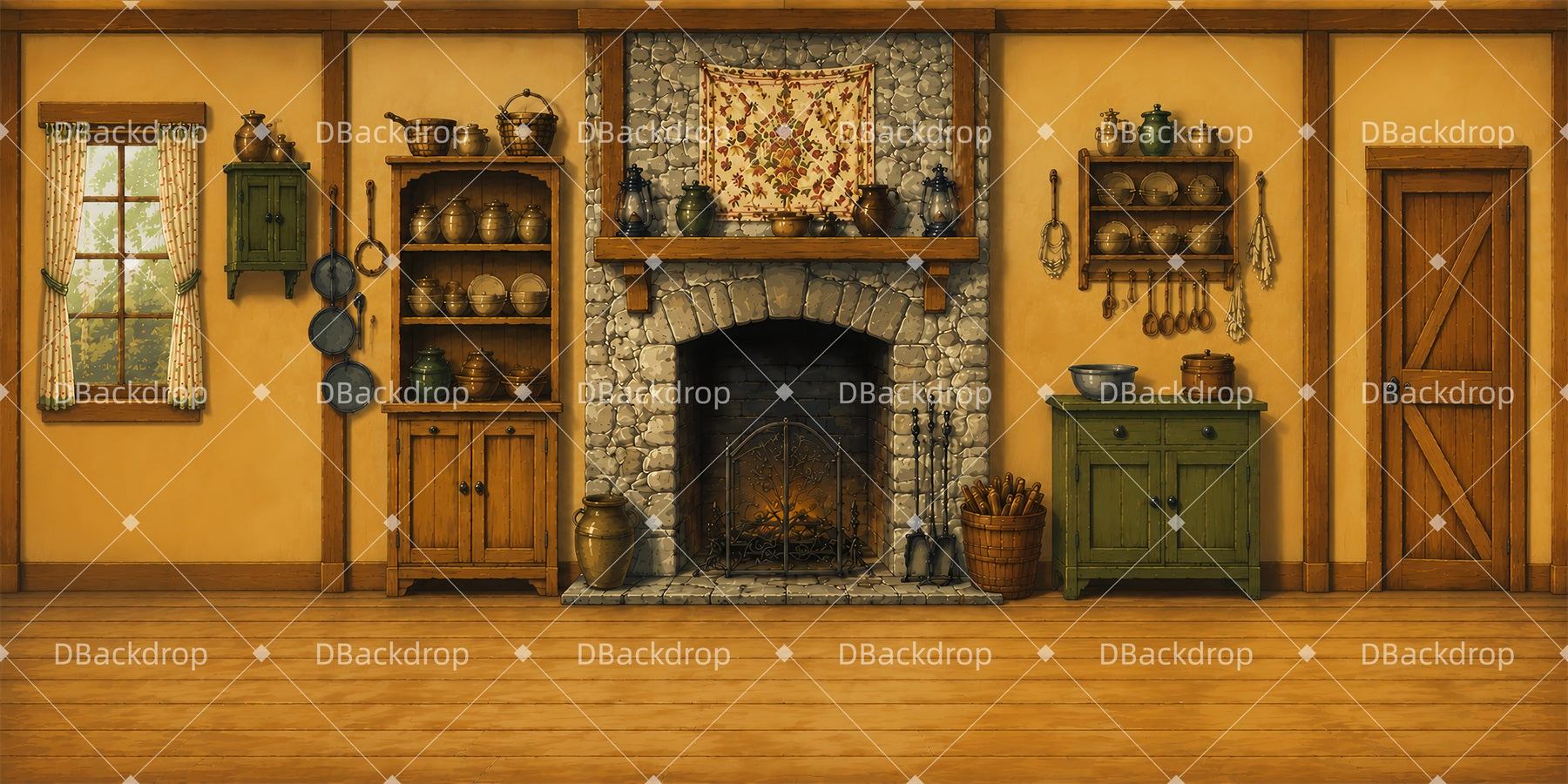 Stage Backdrop Rustic Hearth Kitchen School Play Backdrops LXX65-T92