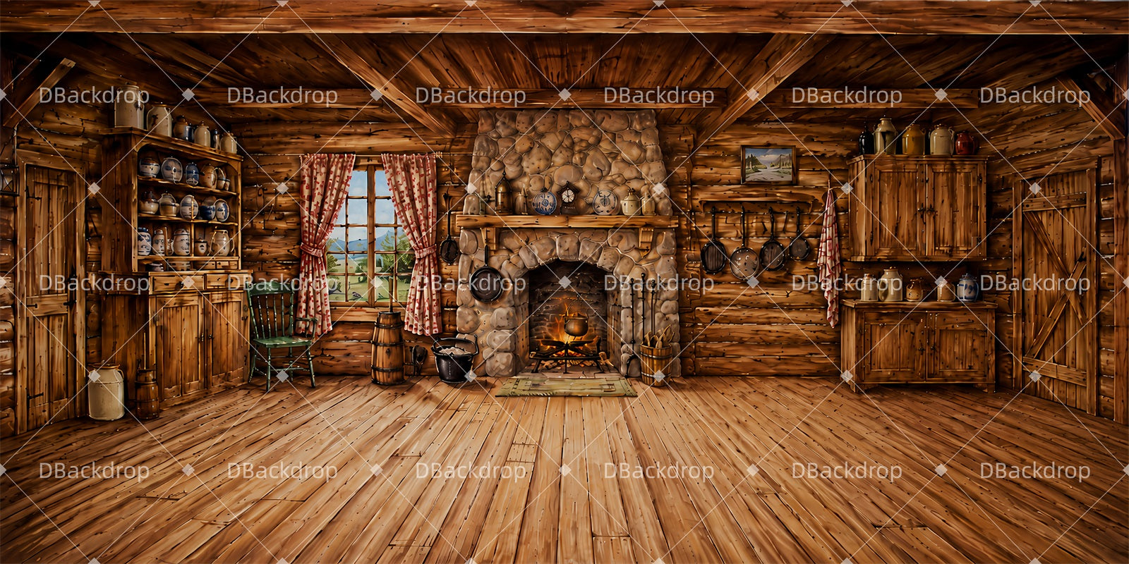 Theater Backdrops Log Cabin Kitchen Performance Backdrop LXX65-T93