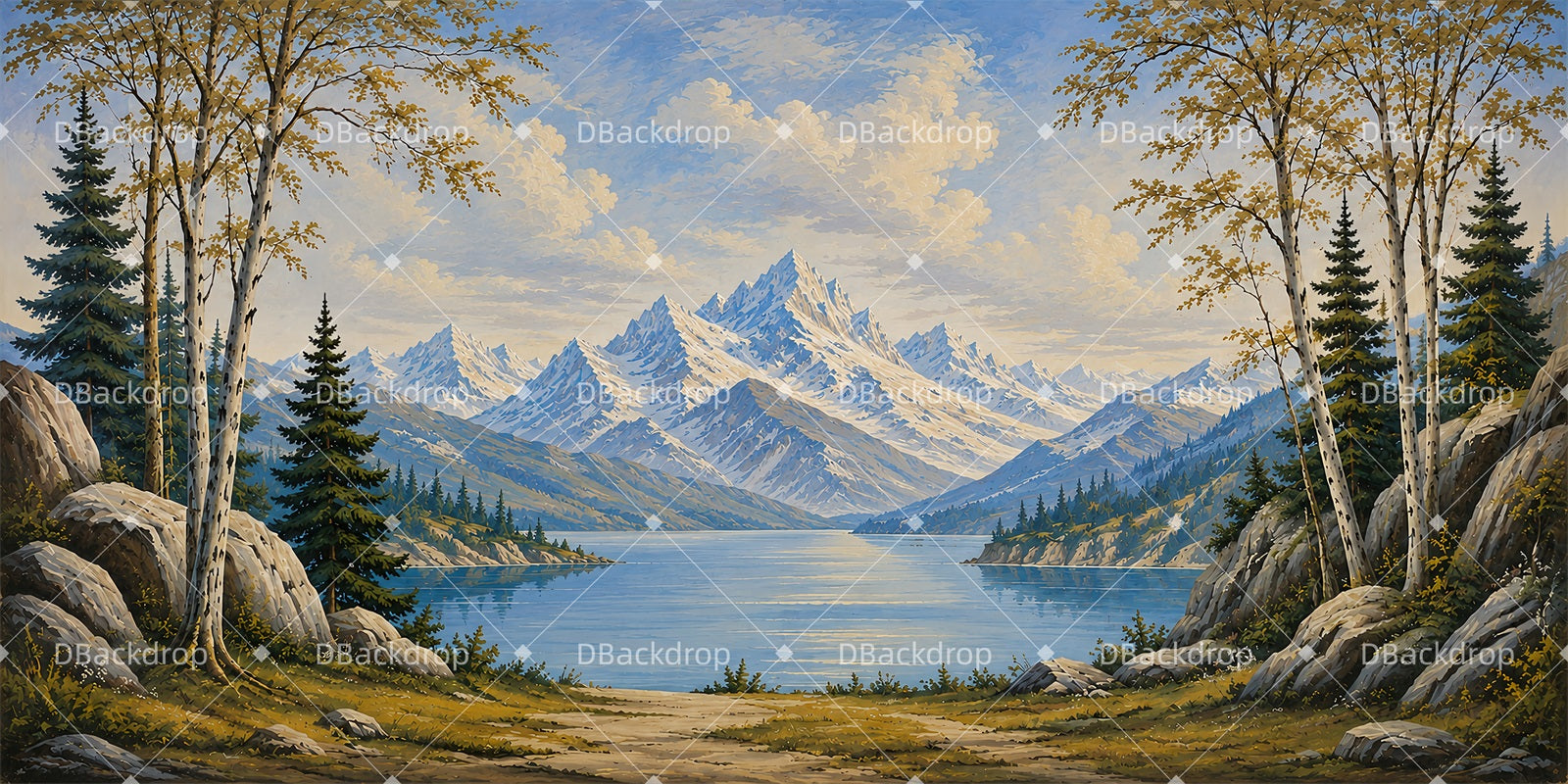 Stage Scenery Backdrops Snowy Mountain Lake Scenic Backdrops LXX65-T95
