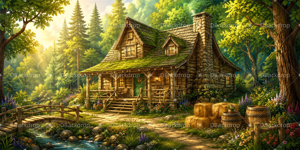 Log Cabin Backdrop Rustic Forest Cabin Scuba VBS Backdrop LXX65-T9