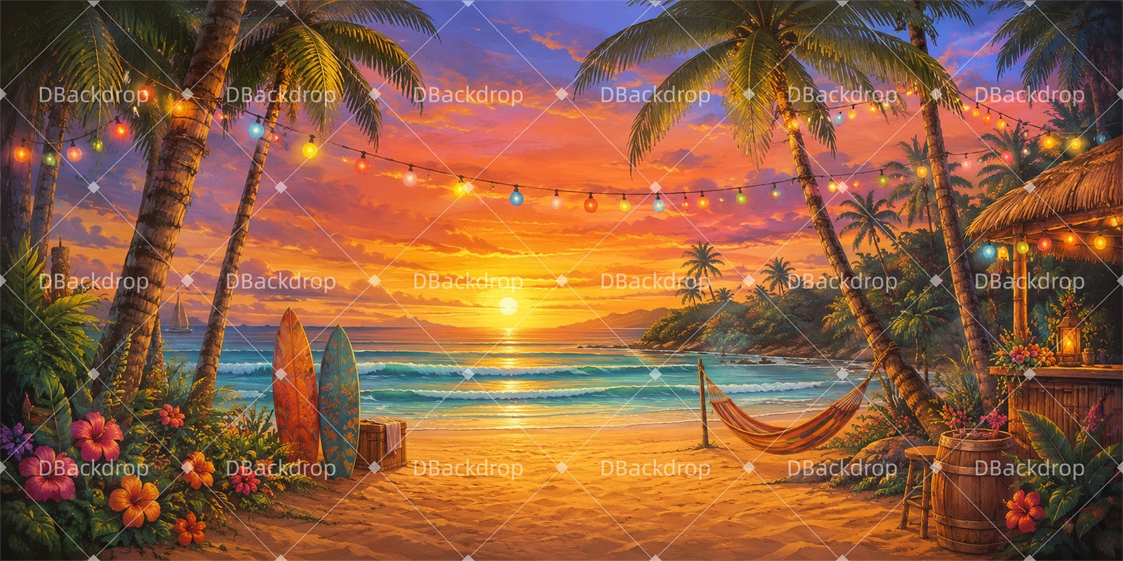 Stage Scenery Backdrops Island Sunset Beach Theater Backdrop LXX66-T13