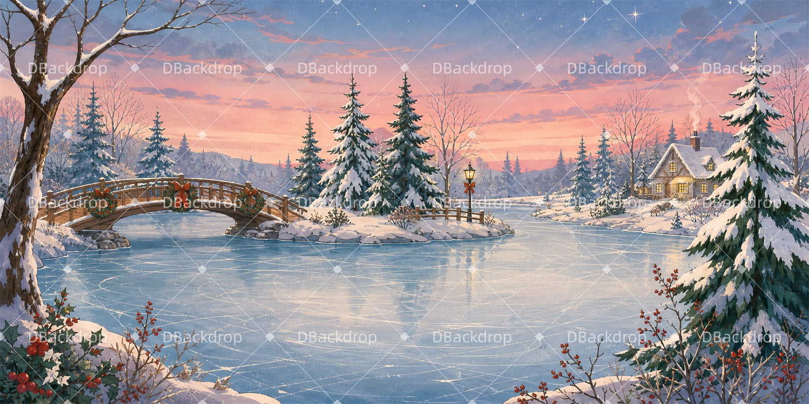 Cheap Theater Backdrops Ice Skating Pond Stage Scenery Backdrops LXX66-T134