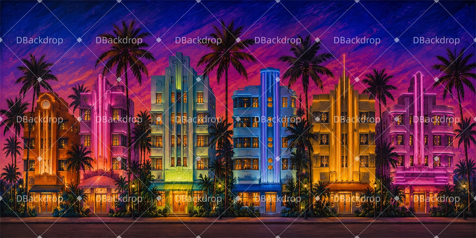 Theater Stage Backdrops Colorful Miami Street Scenic Backdrops LXX66-T15