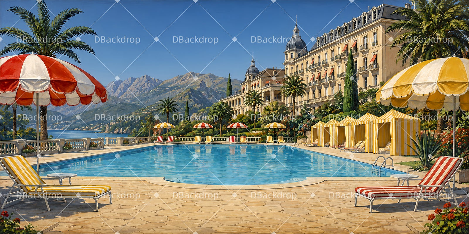 Theater Backdrop Summer Resort Pool Stage Backdrops For Sale LXX66-T166