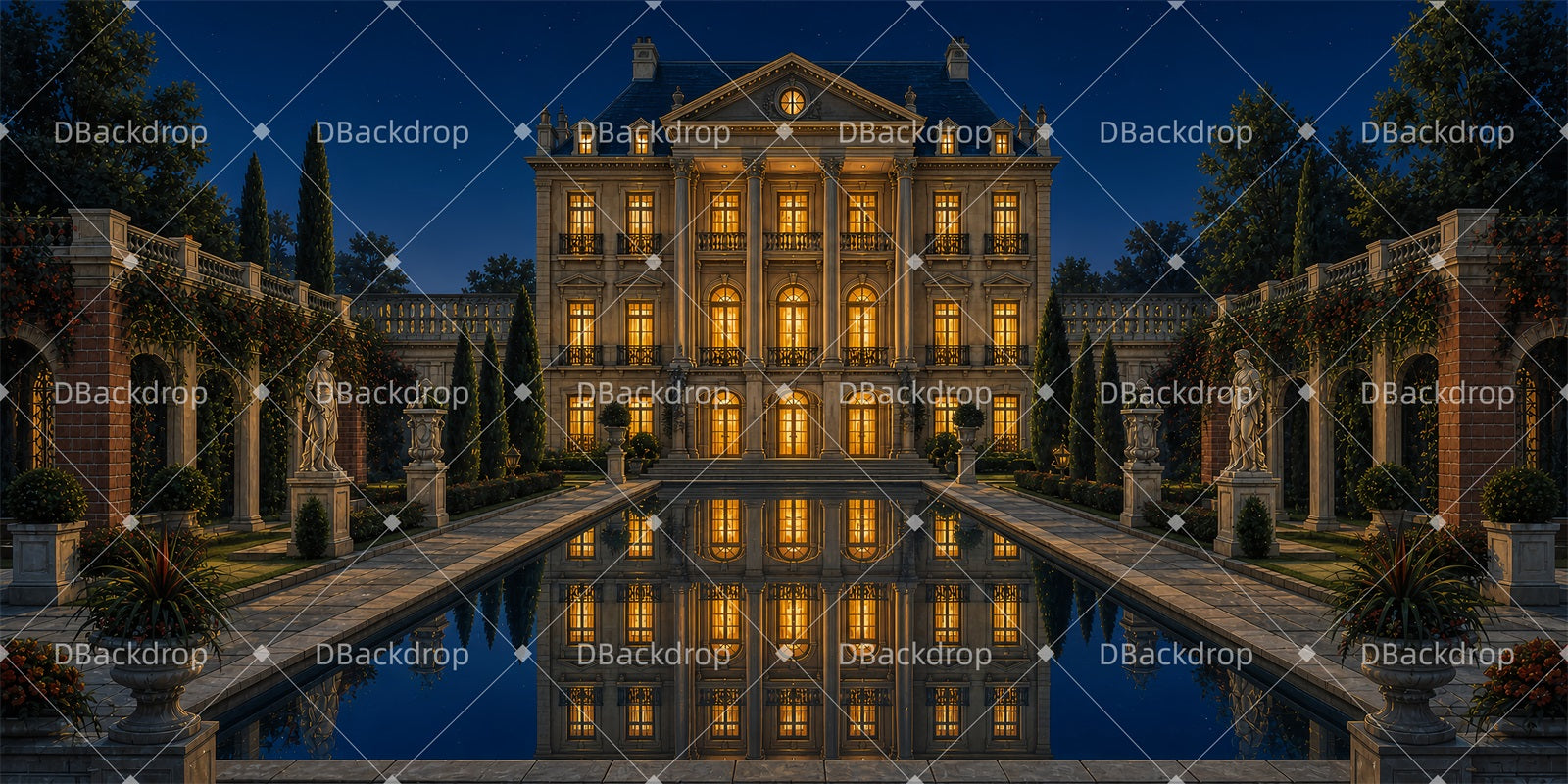 Large Stage Backdrops Resort Hotel Courtyard Theater Backdrop LXX66-T171