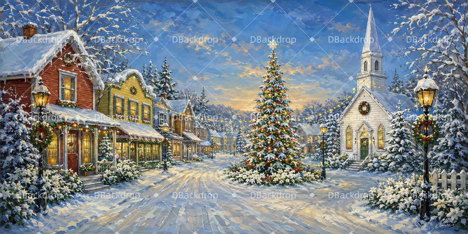 Christmas Stage Backdrops Snowy Village Square Theater Backdrop LXX66-T67
