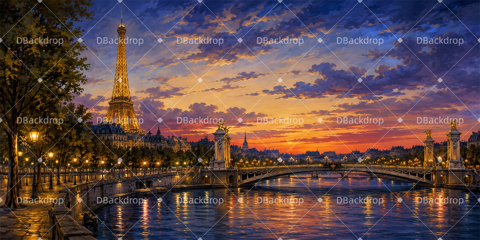 Theater Backdrop Eiffel Riverbank Performance Backdrop LXX66-T94