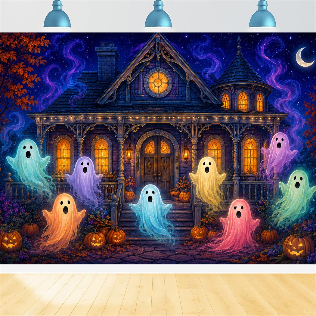 Halloween Scene Backdrop Colorful Ghost Haunted House Backdrop For Halloween LXX67-102