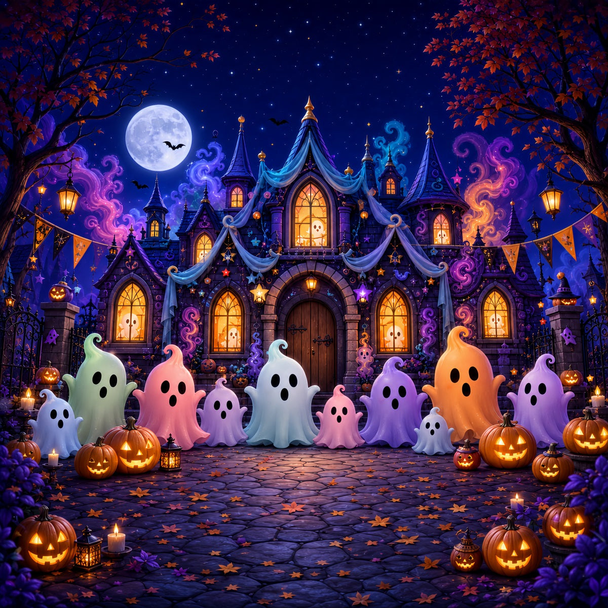 Halloween Scene Backdrop Pastel Ghost Castle Party Backdrop For Halloween LXX67-103