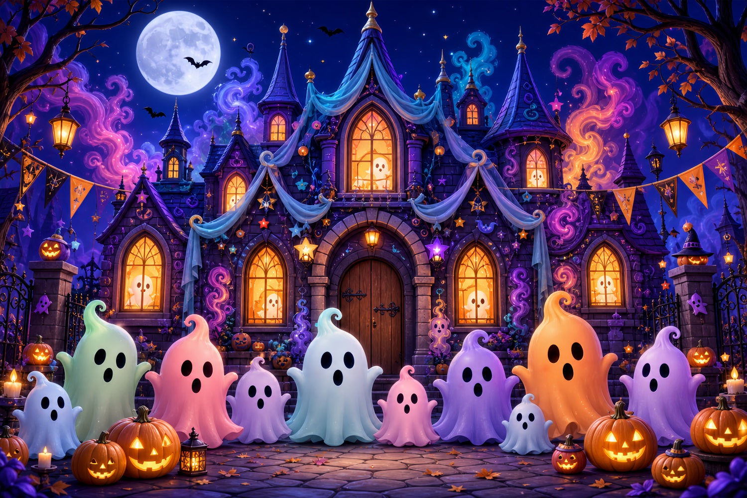 Halloween Scene Backdrop Pastel Ghost Castle Party Backdrop For Halloween LXX67-103