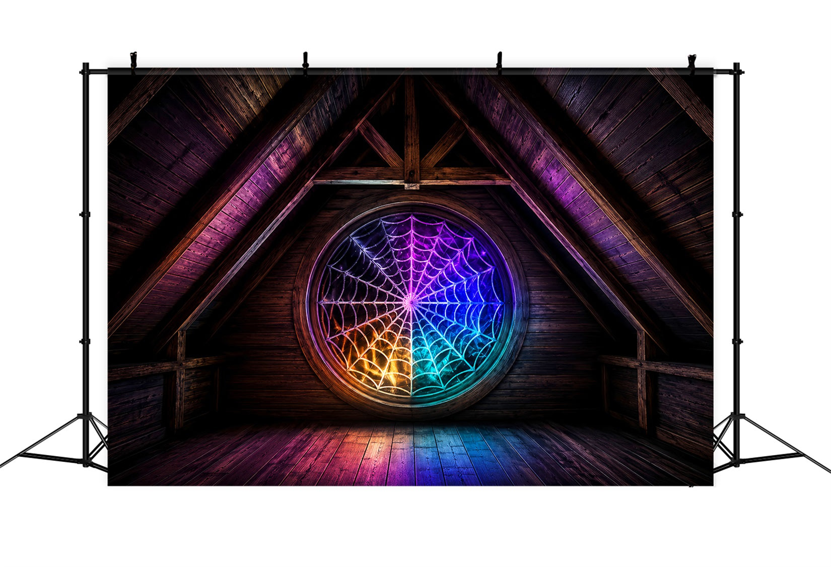 Simple Halloween Backdrop Colorful Spider Attic Window Extra Large Halloween Backdrop LXX67-105