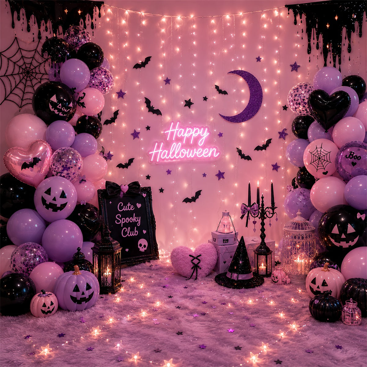 Halloween Backdrop Photos Pink Cute Spooky Club DIY Halloween Photo Backdrop LXX67-107