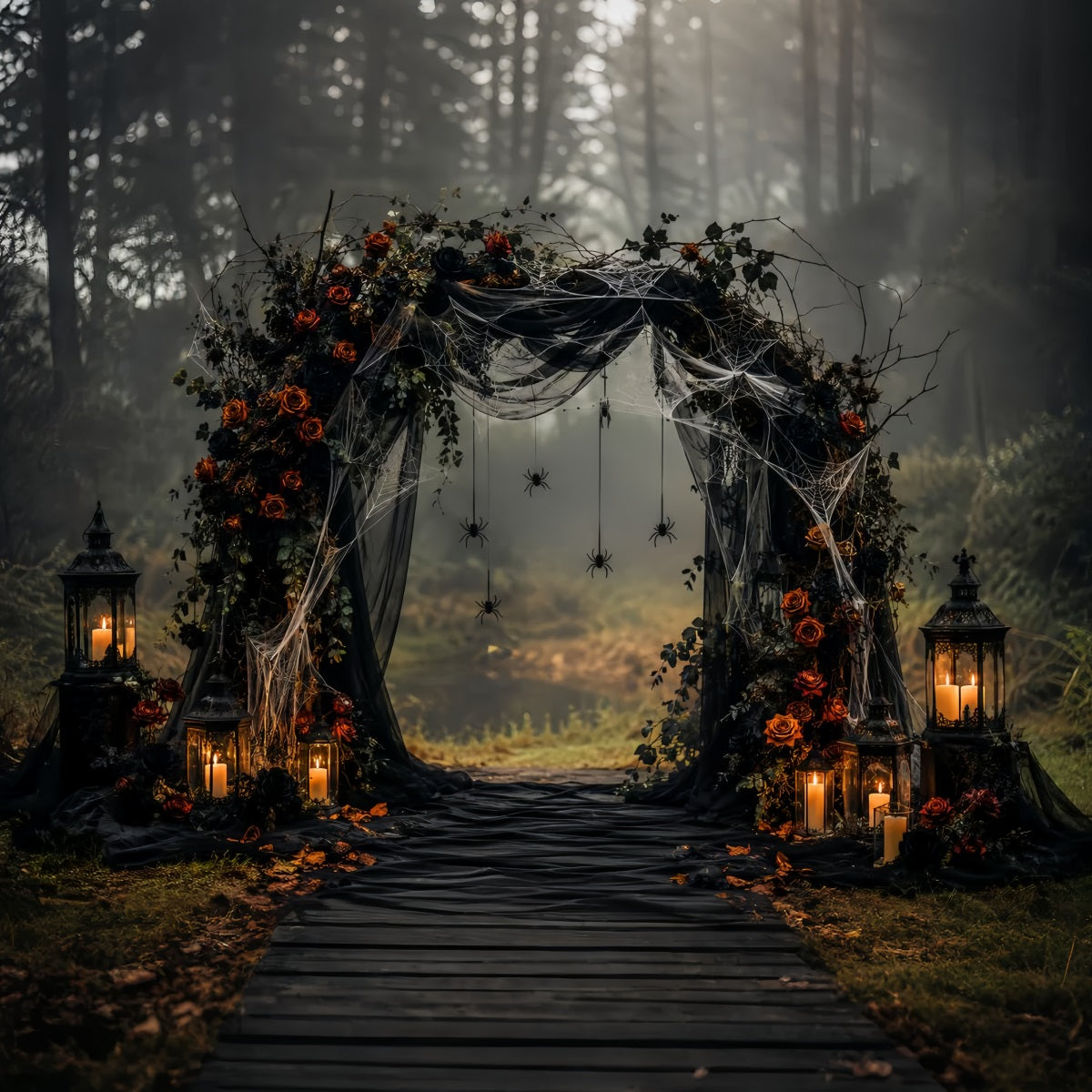 Halloween Wedding Backdrop Gothic Rose Spider Arch Halloween Photo Backdrop LXX67-110
