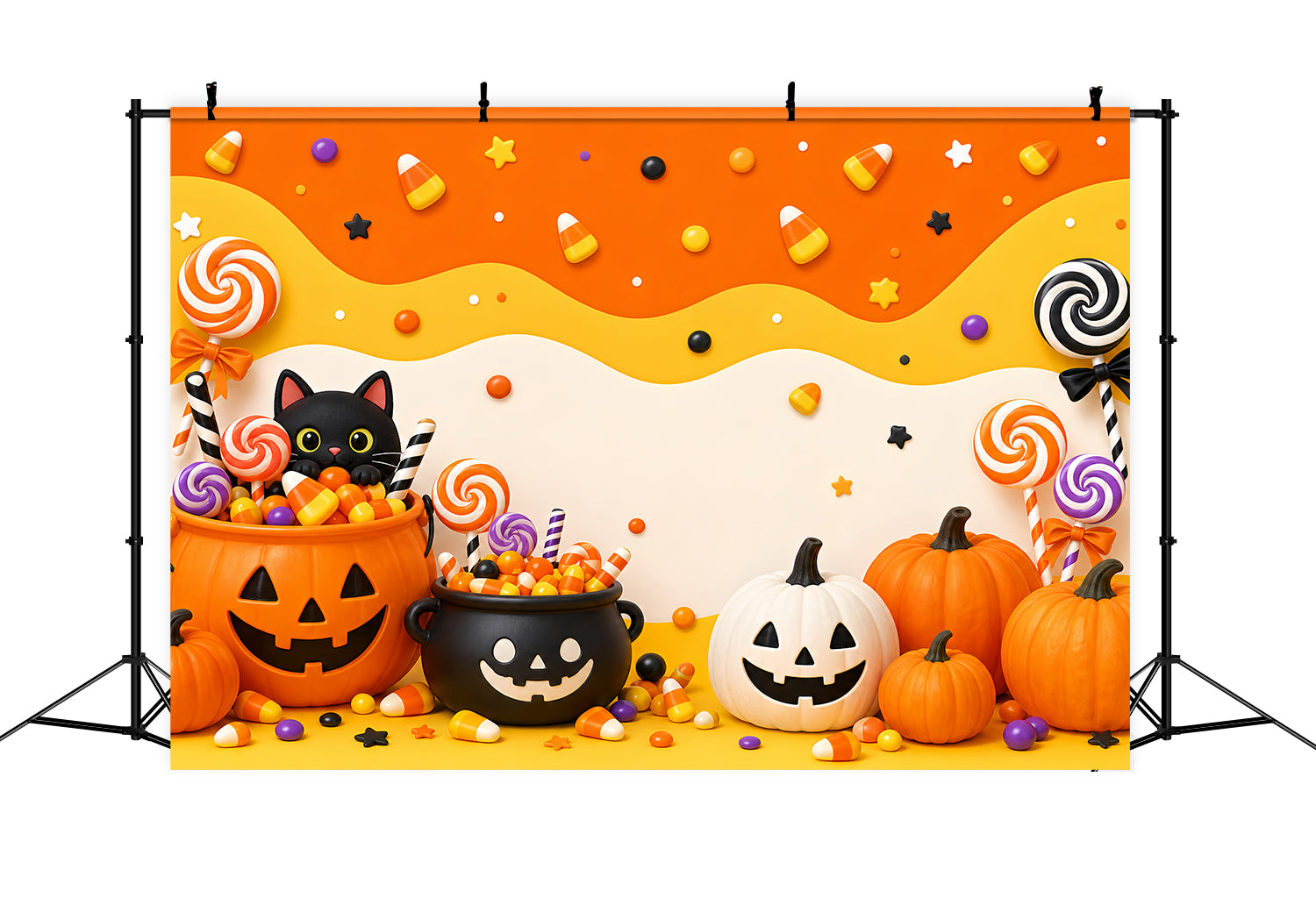 Cute Halloween Backdrops Candy Pumpkin Cat Party Halloween Backdrops Scene Setters LXX67-113