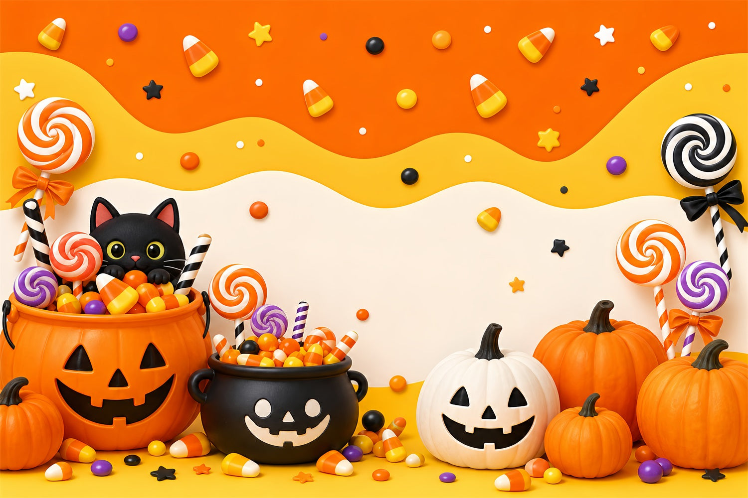Cute Halloween Backdrops Candy Pumpkin Cat Party Halloween Backdrops Scene Setters LXX67-113