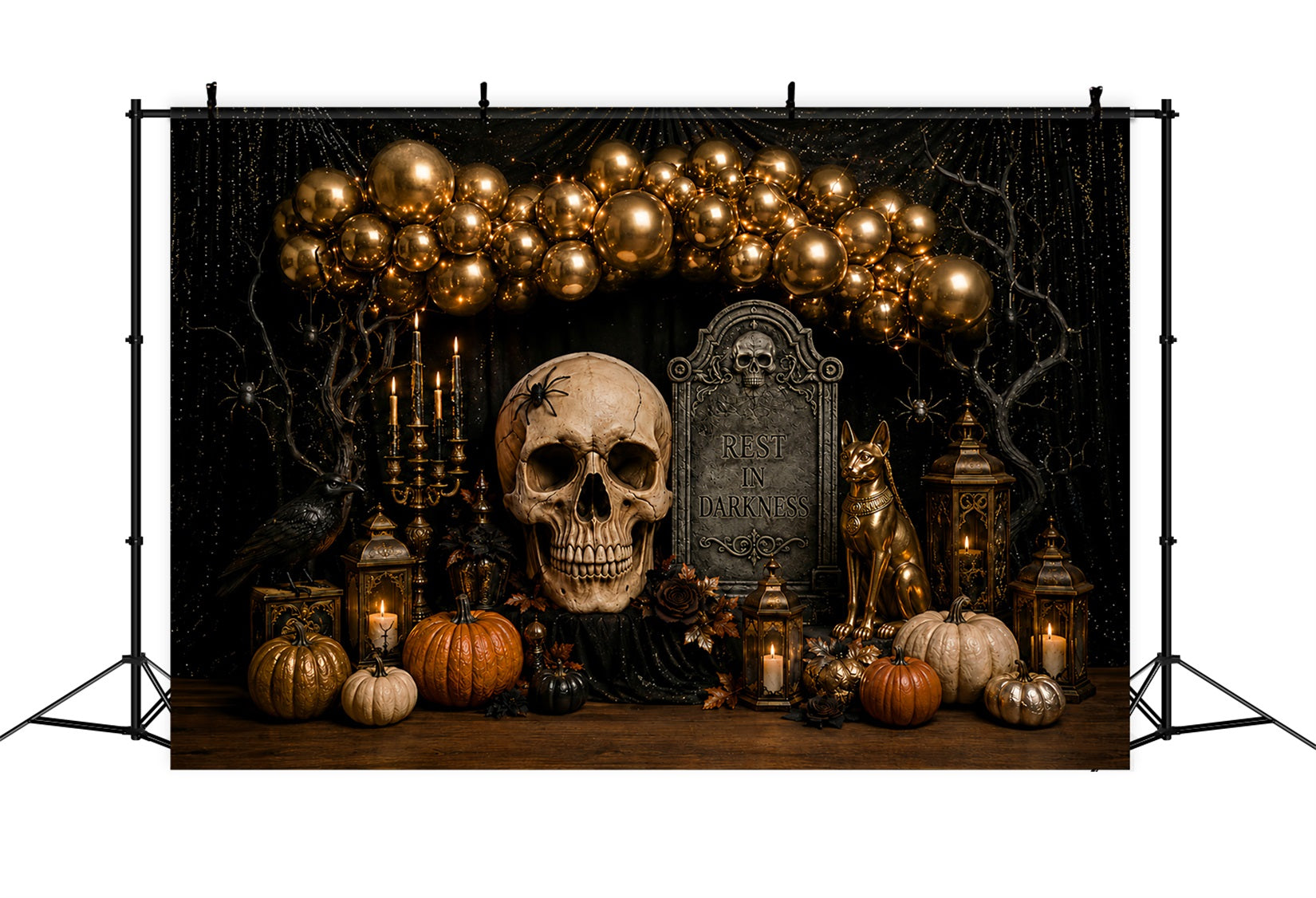 Halloween Backdrop Photo Gold Skull Balloon Party Halloween Party Backdrop LXX67-117