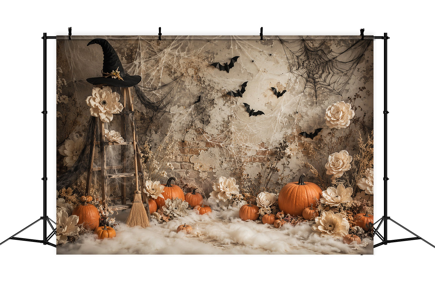 Halloween Pumpkin Backdrop Boho Witch Floral Pumpkins Halloween Photo Backdrop Ideas LXX67-119