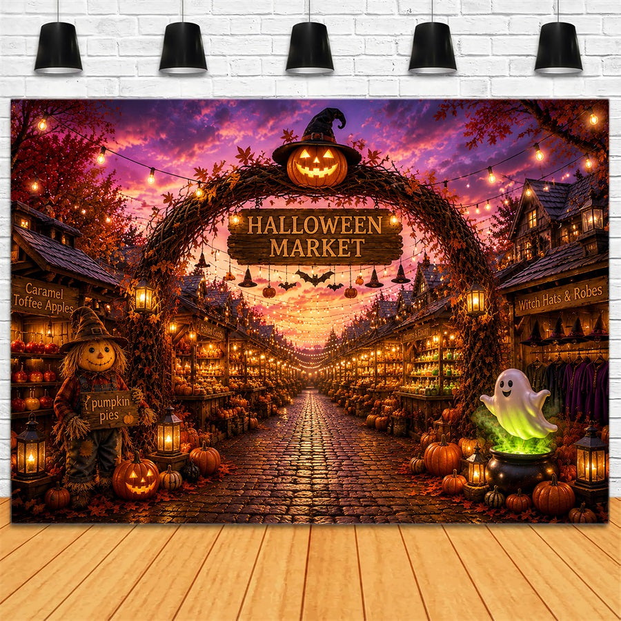 Halloween Pumpkin Backdrop Festive Pumpkin Market Street Halloween Photo Backdrop Ideas LXX67-12