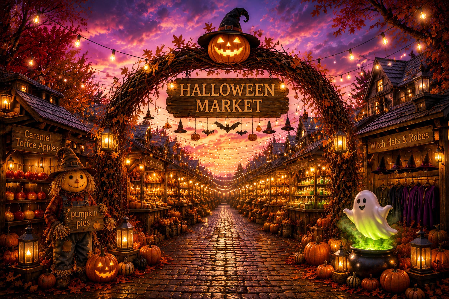 Halloween Pumpkin Backdrop Festive Pumpkin Market Street Halloween Photo Backdrop Ideas LXX67-12