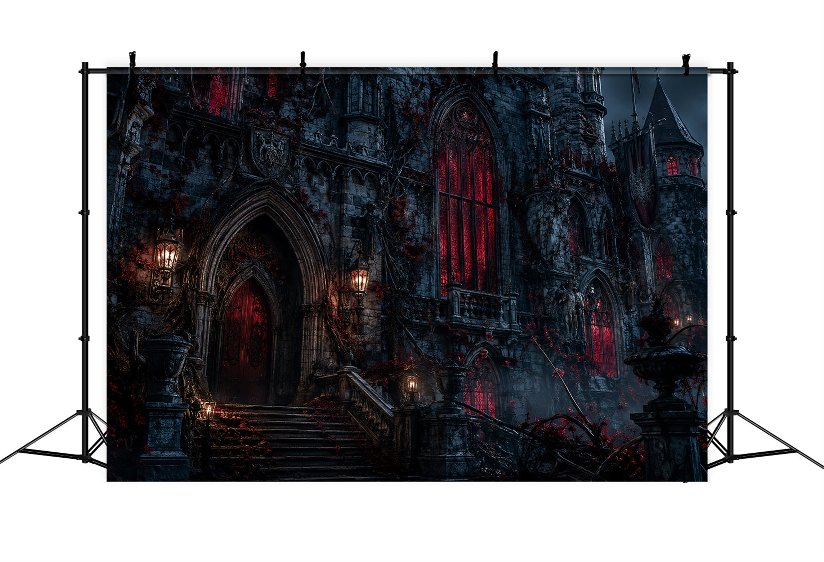 Halloween Castle Backdrop Dark House Red Windows Large Halloween Backdrop LXX67-126