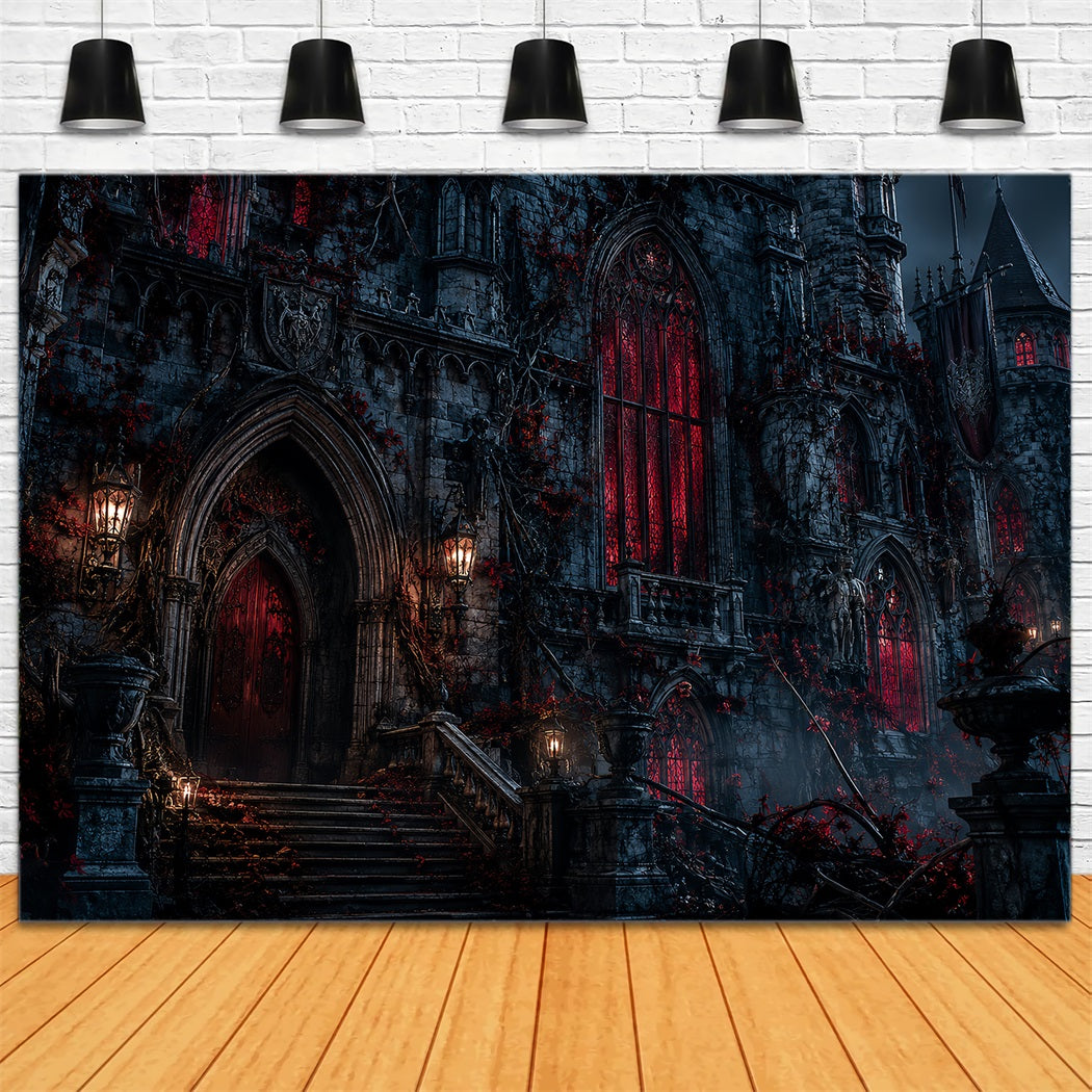Halloween Castle Backdrop Dark House Red Windows Large Halloween Backdrop LXX67-126