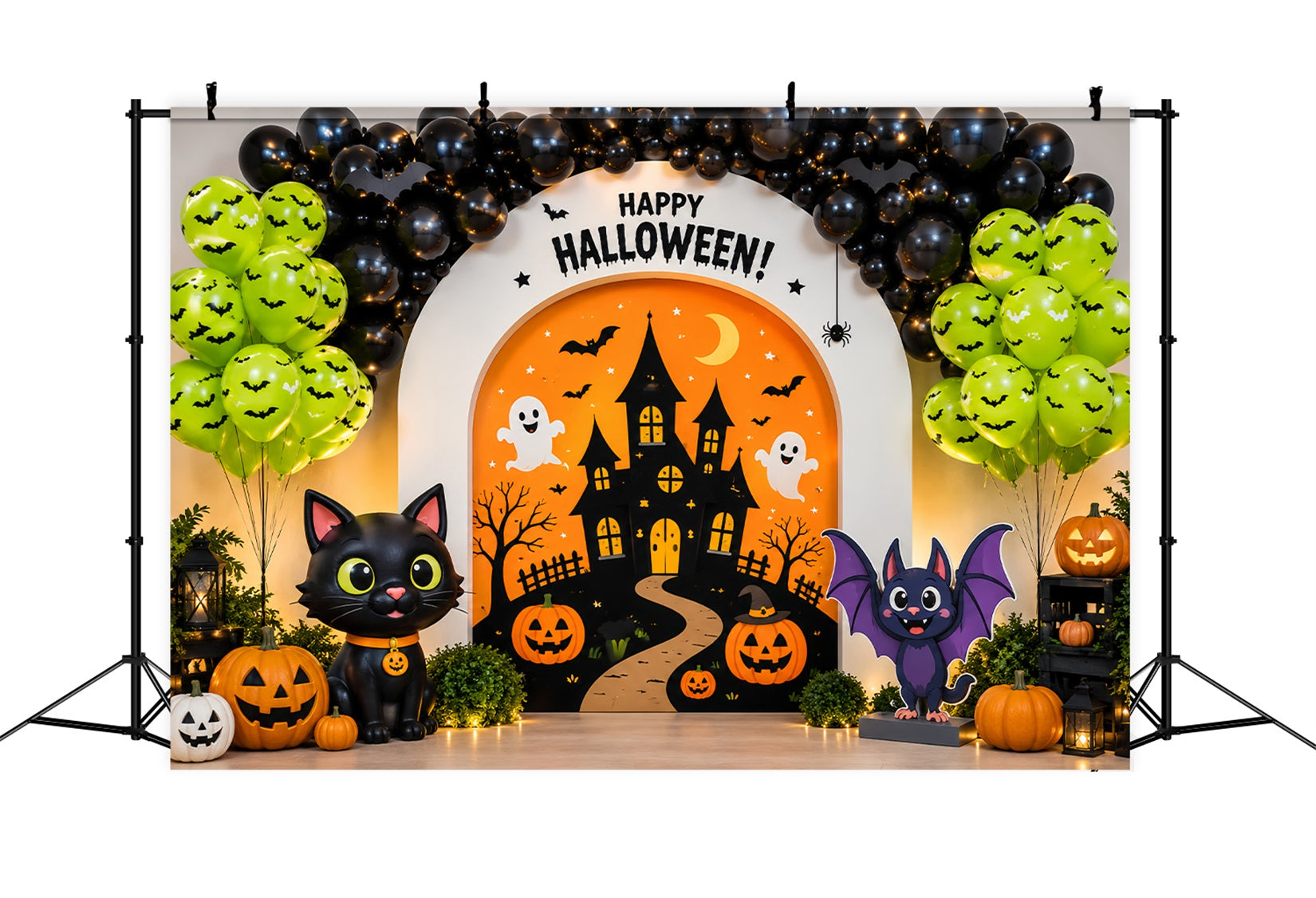 Backdrop Halloween Photo Booth Cute Cat Balloon Party Halloween Party Photo Backdrop LXX67-130