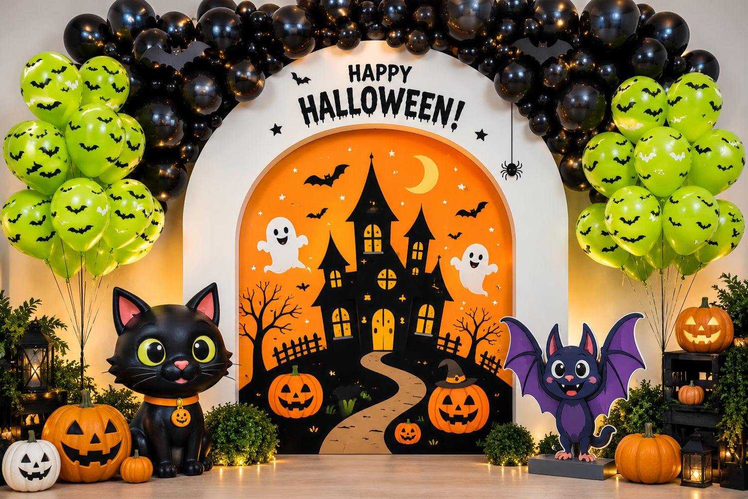 Backdrop Halloween Photo Booth Cute Cat Balloon Party Halloween Party Photo Backdrop LXX67-130