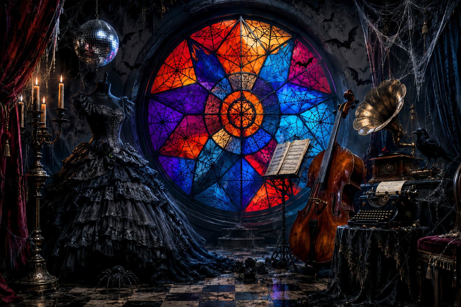 Scary Halloween Backdrop Ideas Gothic Stained Glass Music Halloween Photoshoot Backdrop LXX67-137