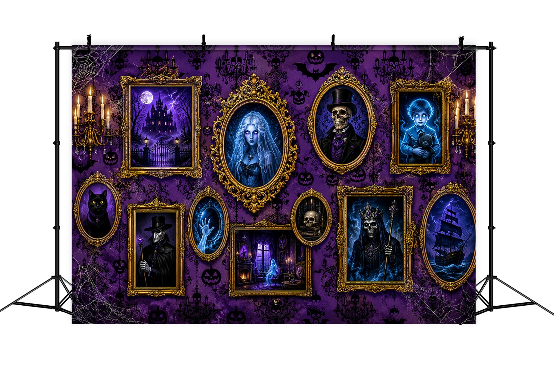 Fabric Halloween Backdrop Purple Haunted Portrait Gallery Halloween Backdrop For Pictures LXX67-138