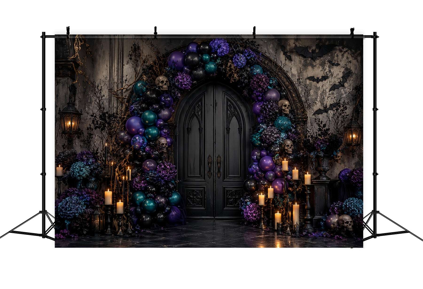 Halloween Balloon Backdrop Skull Door Floral Arch Halloween Themed Backdrop LXX67-139