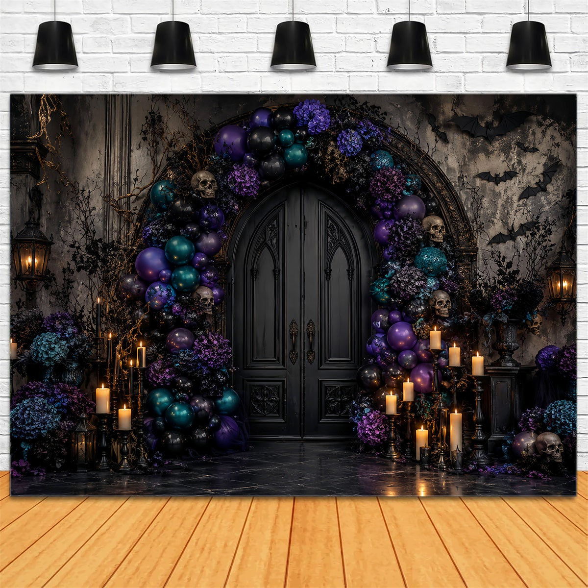 Halloween Balloon Backdrop Skull Door Floral Arch Halloween Themed Backdrop LXX67-139