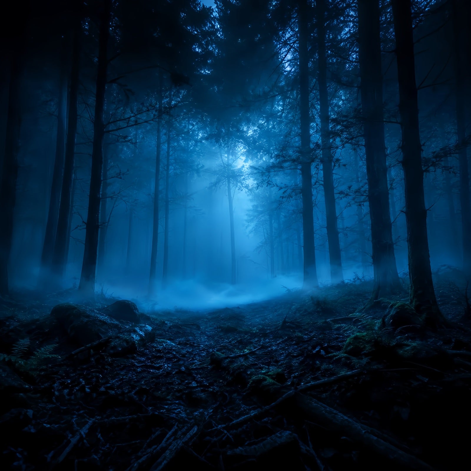 Halloween Forest Backdrop Moonlit Blue Mist Forest Vintage Halloween Backdrop LXX67-141