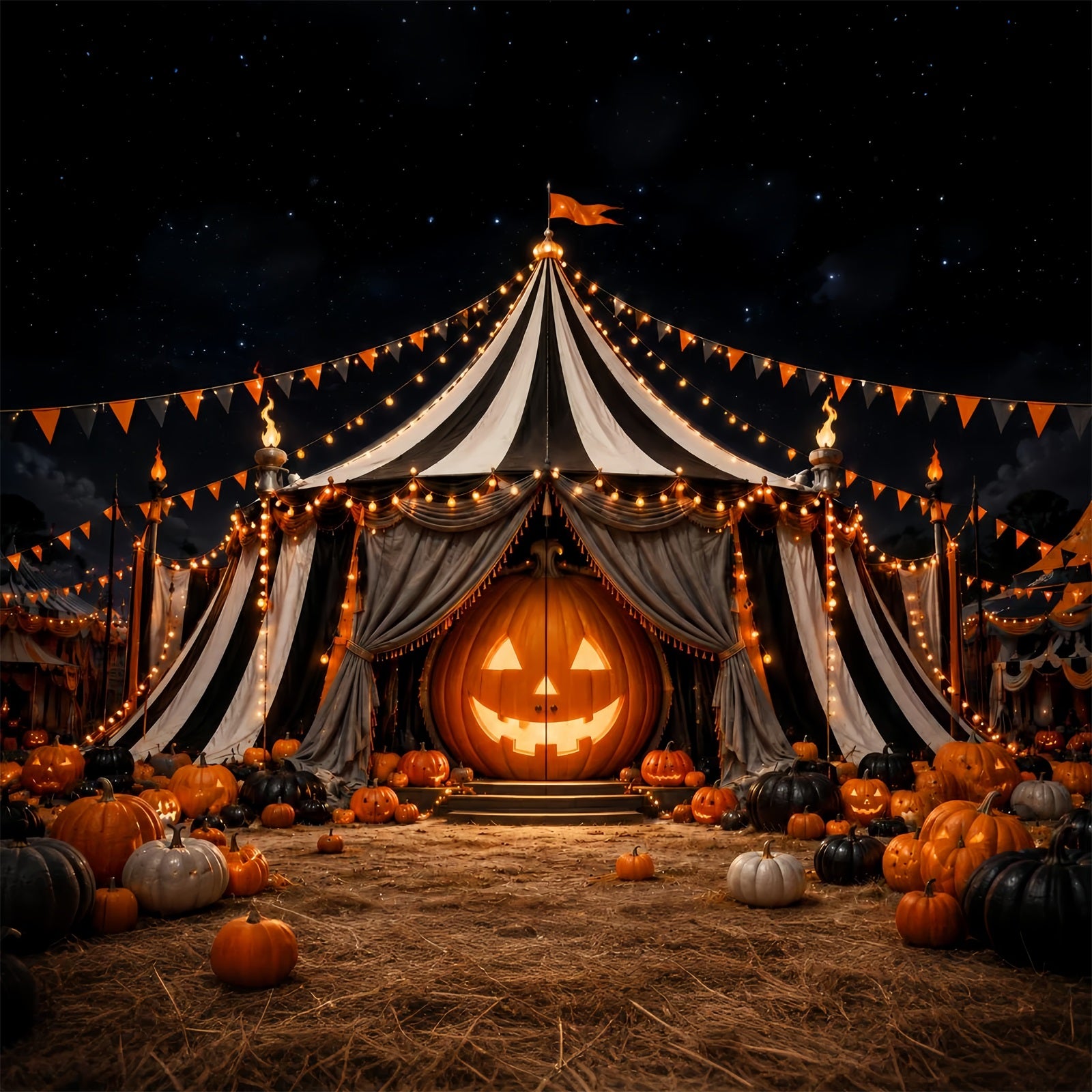 Halloween Carnival Backdrop Pumpkin Carnival Circus Tent DIY Halloween Backdrop LXX67-149