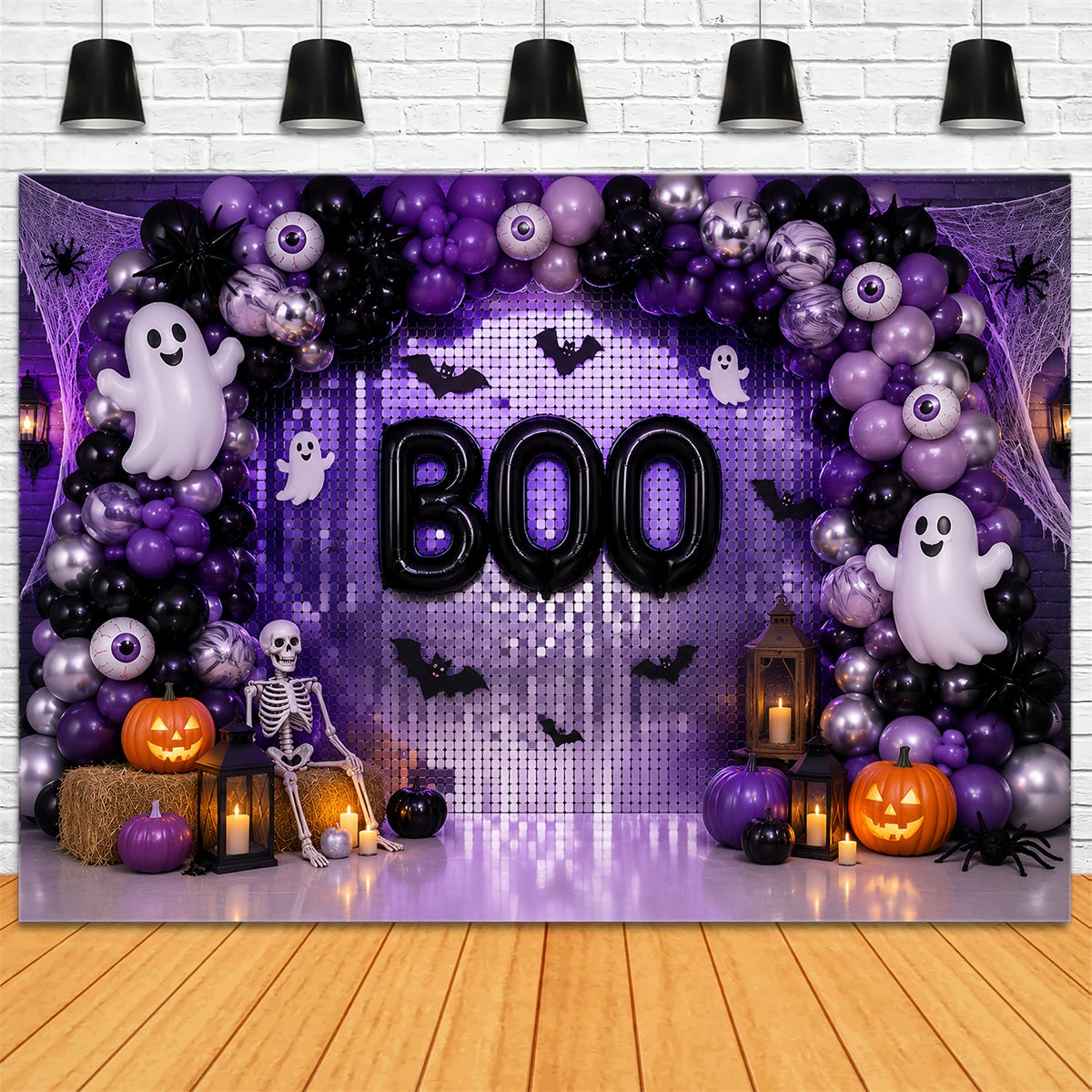 Photo Booth Halloween Backdrop Ideas Purple Ghost Balloon Party Halloween Picture Backdrop LXX67-15