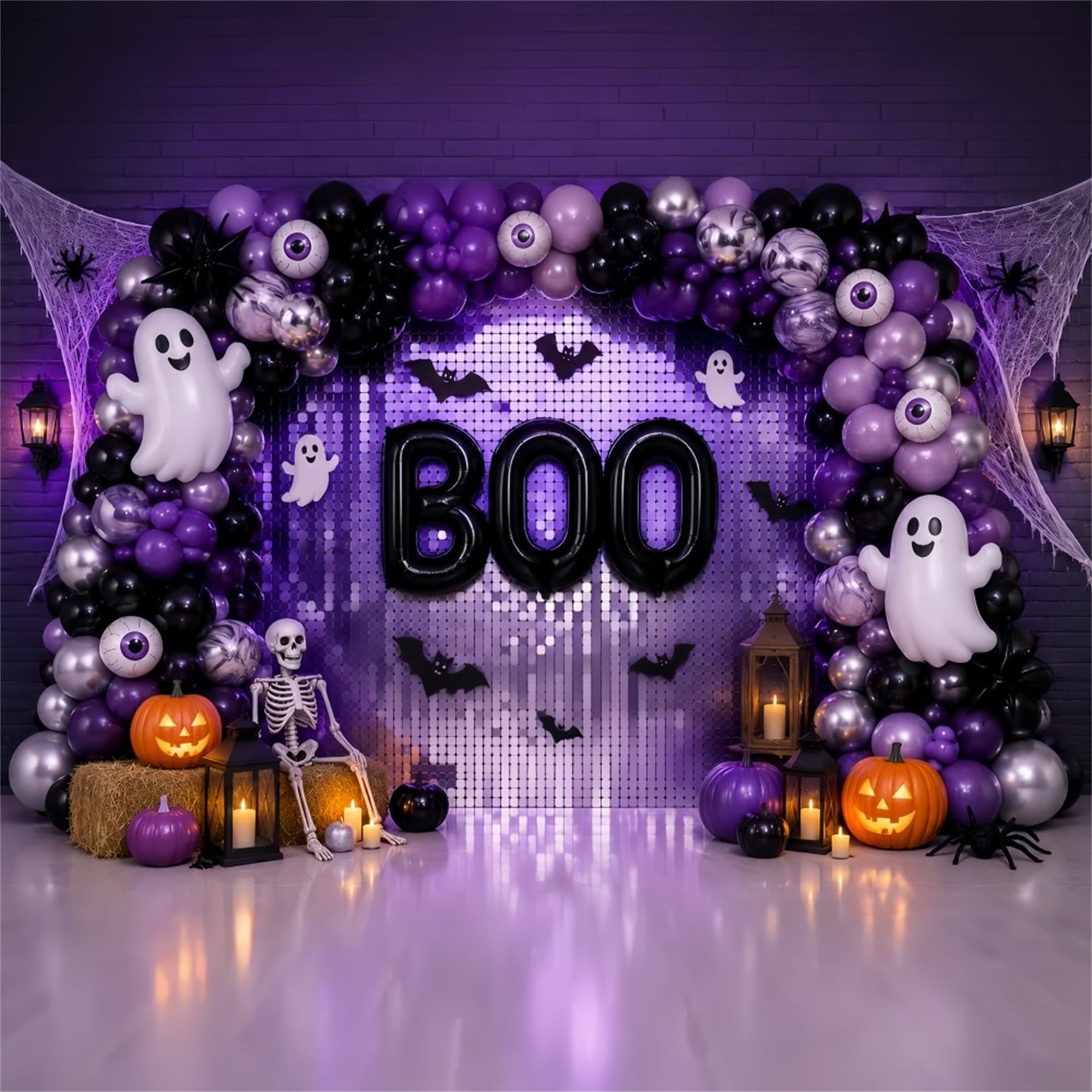 Photo Booth Halloween Backdrop Ideas Purple Ghost Balloon Party Halloween Picture Backdrop LXX67-15