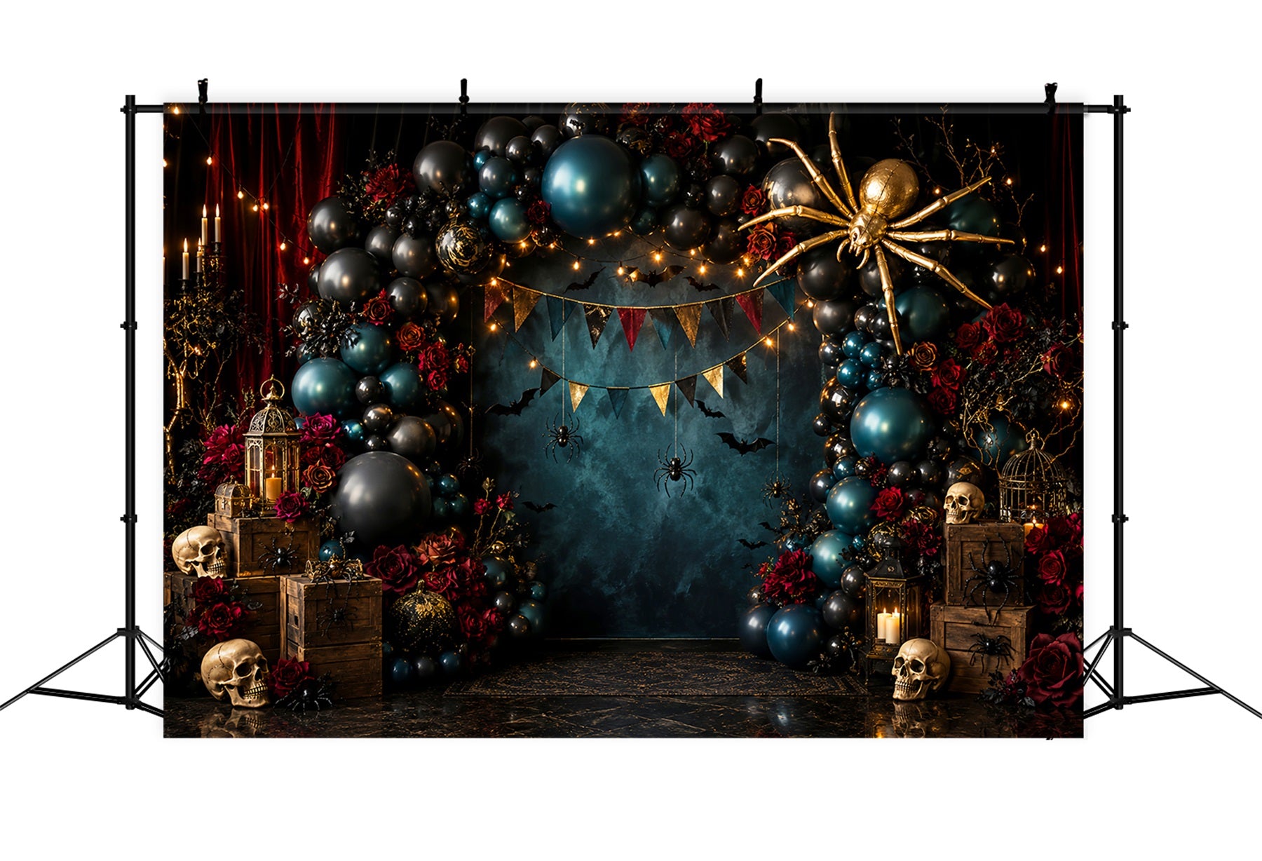 Scary Halloween Photo Backdrops Skull Spider Balloon Arch Happy Halloween Backdrop LXX67-156