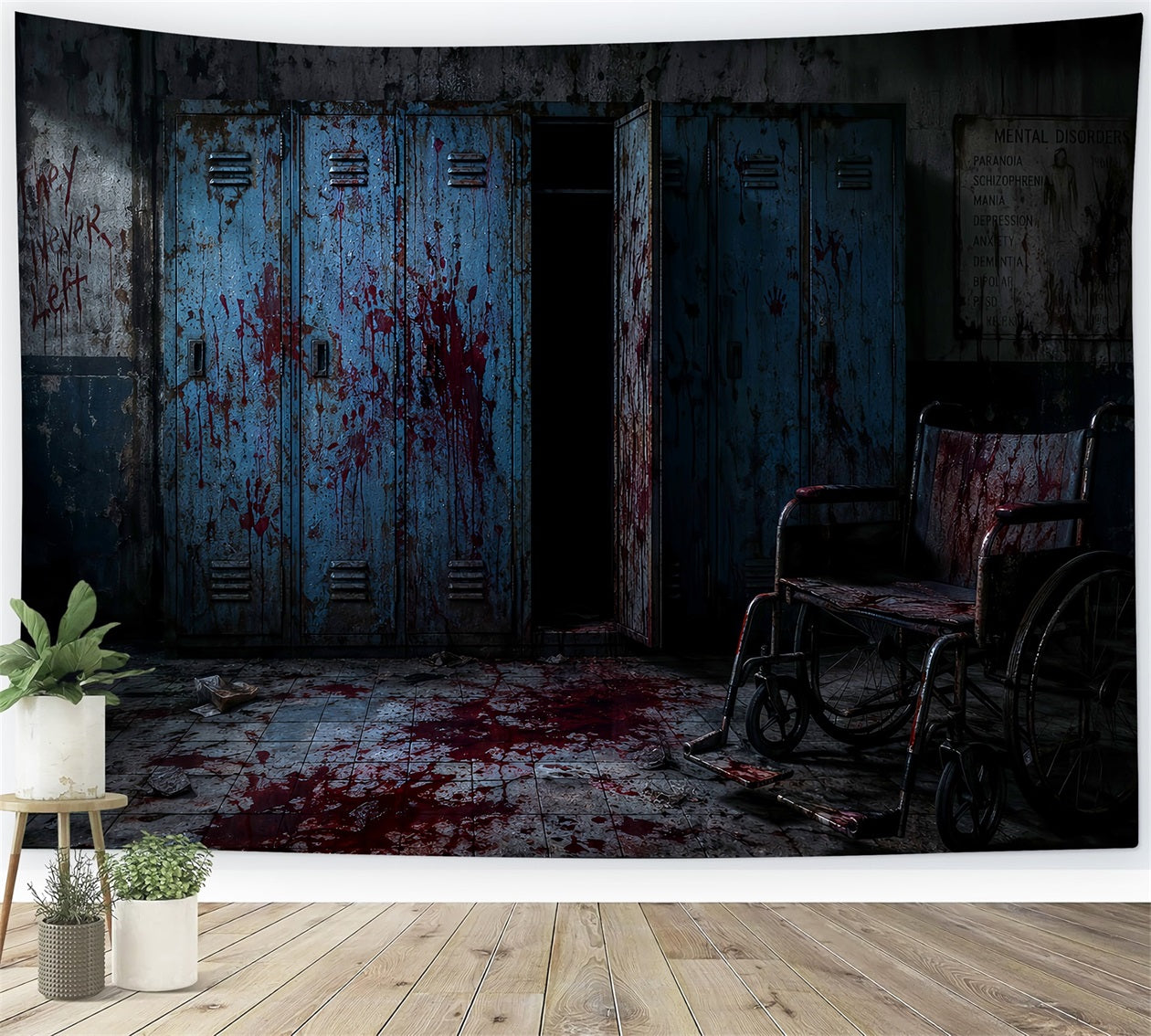 Halloween Bloody Backdrop Scary Asylum Locker Wheelchair Halloween Backdrops LXX67-161
