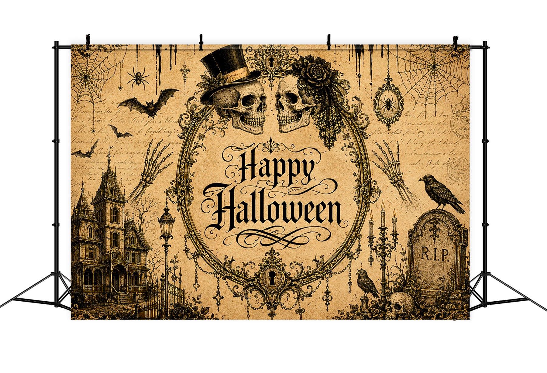 Halloween Wedding Backdrop Vintage Skull Gothic Couples Halloween Photo Backdrop LXX67-162