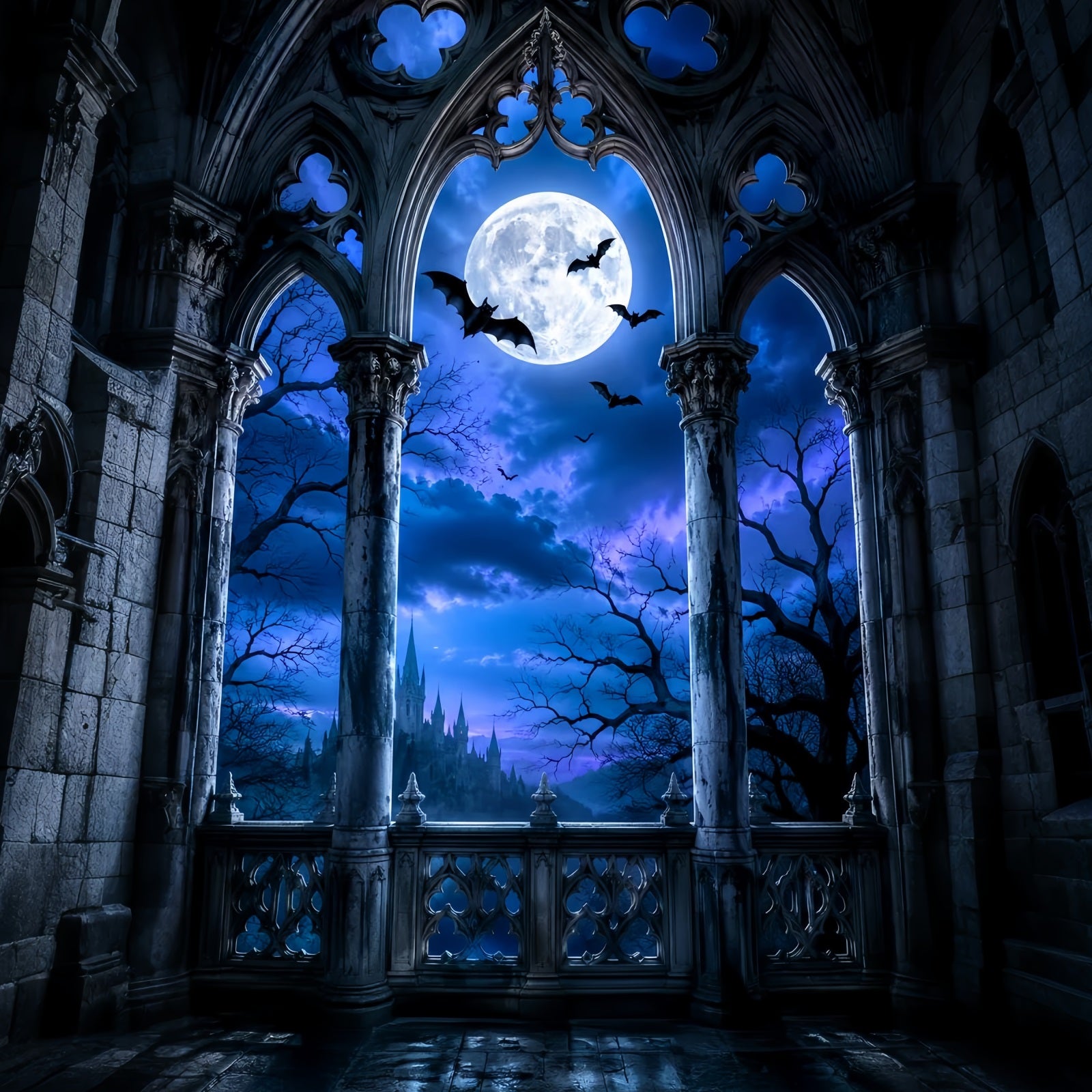 Halloween Themed Backdrops Moonlit Gothic Cathedral Arch Halloween Backdrop Ideas LXX67-164