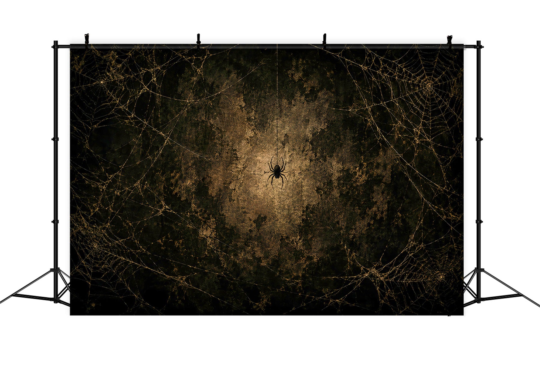 Halloween Backdrop Photo Golden Spiderweb Grunge Wall Halloween Party Backdrop LXX67-169