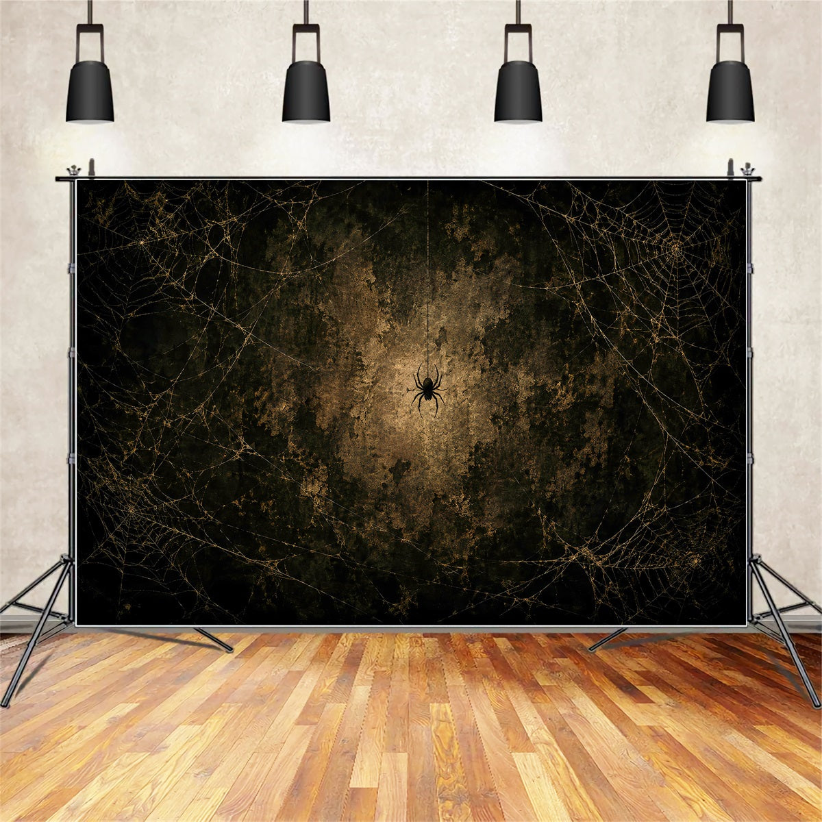 Halloween Backdrop Photo Golden Spiderweb Grunge Wall Halloween Party Backdrop LXX67-169