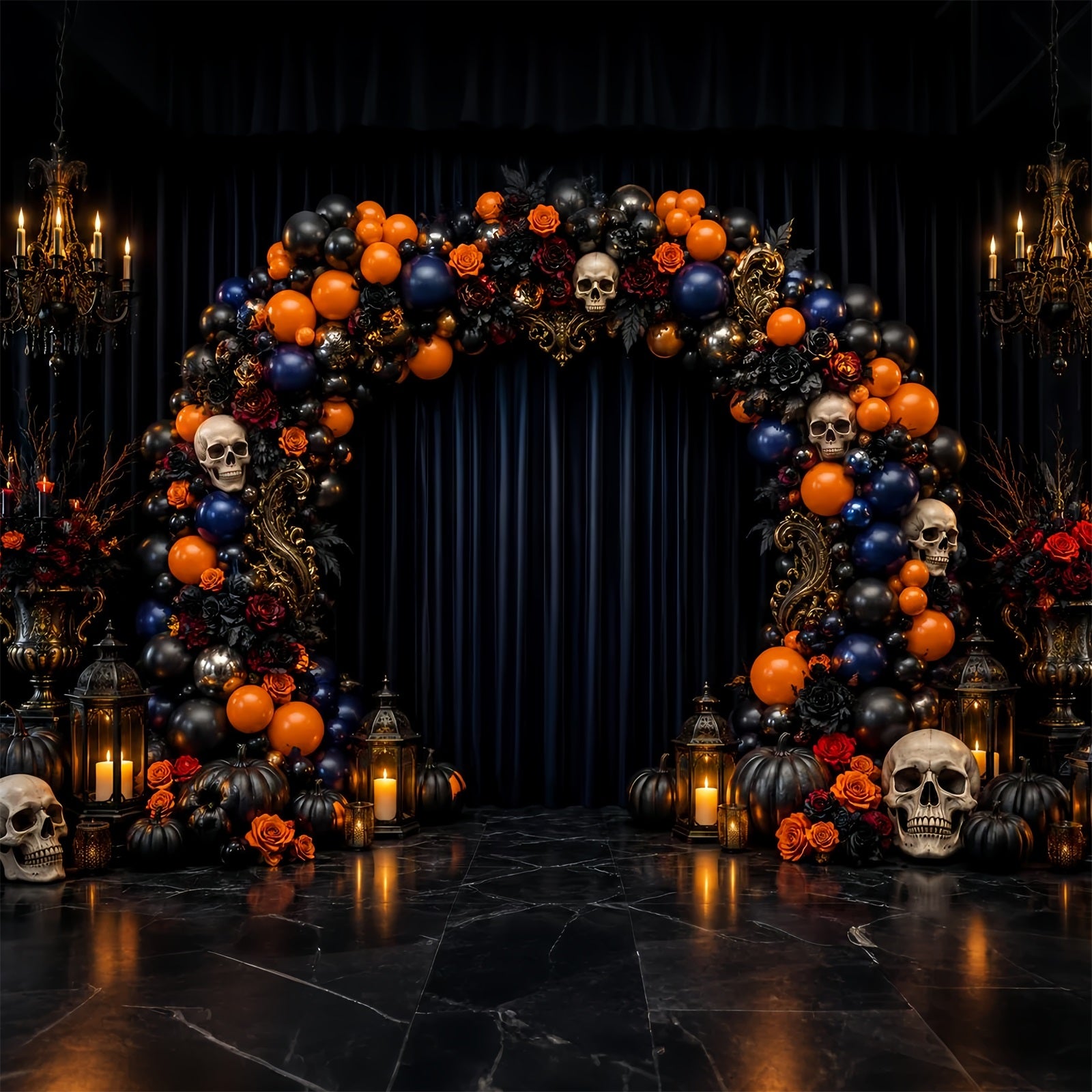 Photo Booth Halloween Backdrop Ideas Skull Rose Balloon Arch Halloween Picture Backdrop LXX67-174