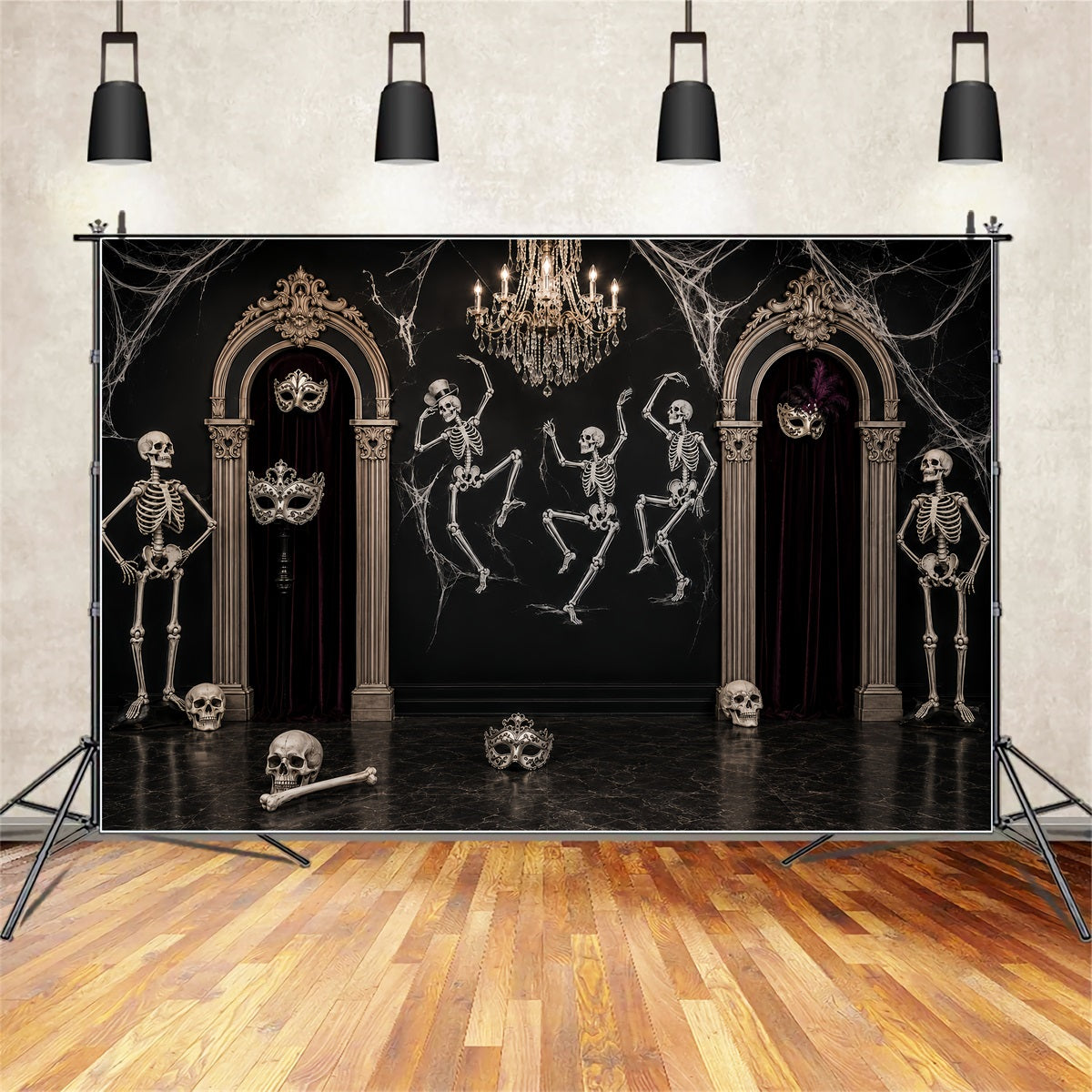 Halloween Ghost Backdrop Skeleton Masquerade Ballroom Dance Scary Halloween Backdrop LXX67-177