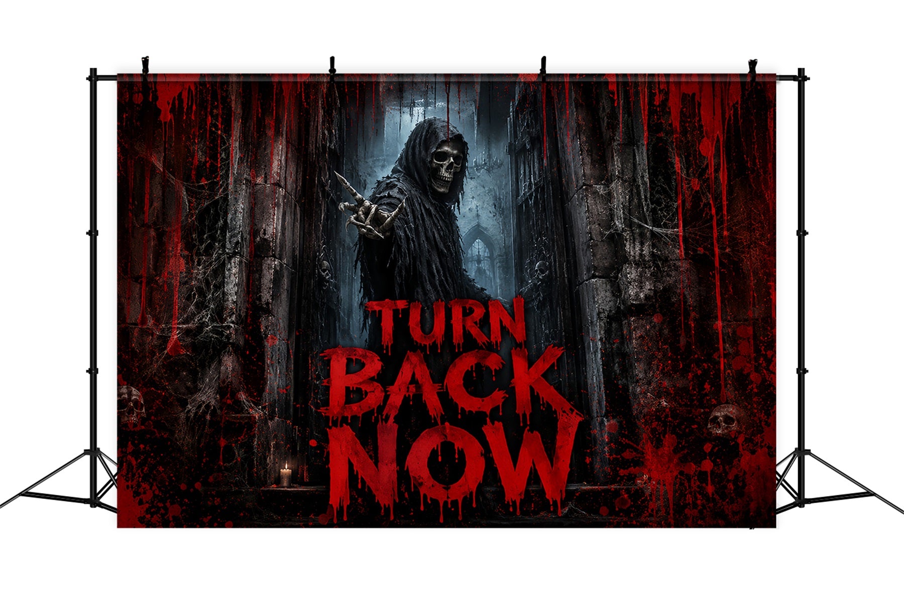 Halloween Spooky Backdrop Bloody Reaper Gothic Warning Spooky Halloween Backdrops LXX67-183
