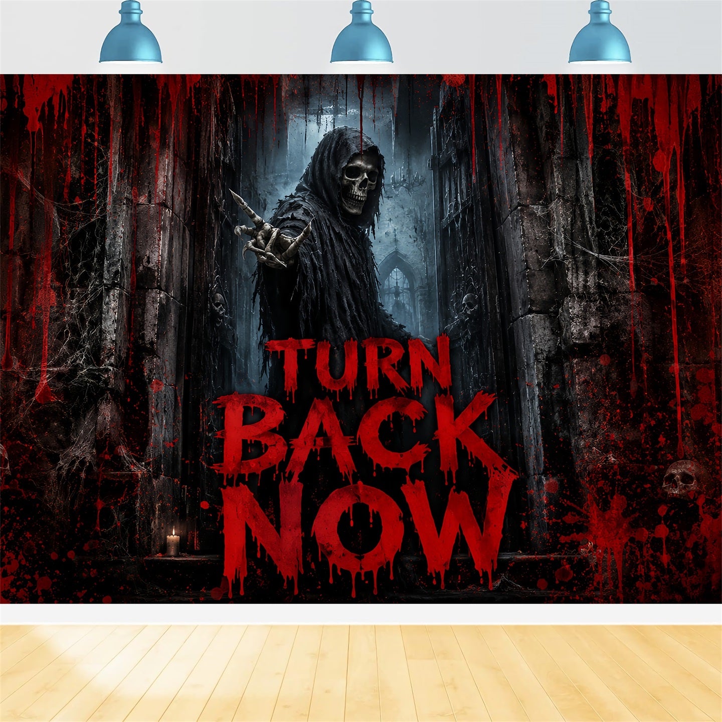 Halloween Spooky Backdrop Bloody Reaper Gothic Warning Spooky Halloween Backdrops LXX67-183