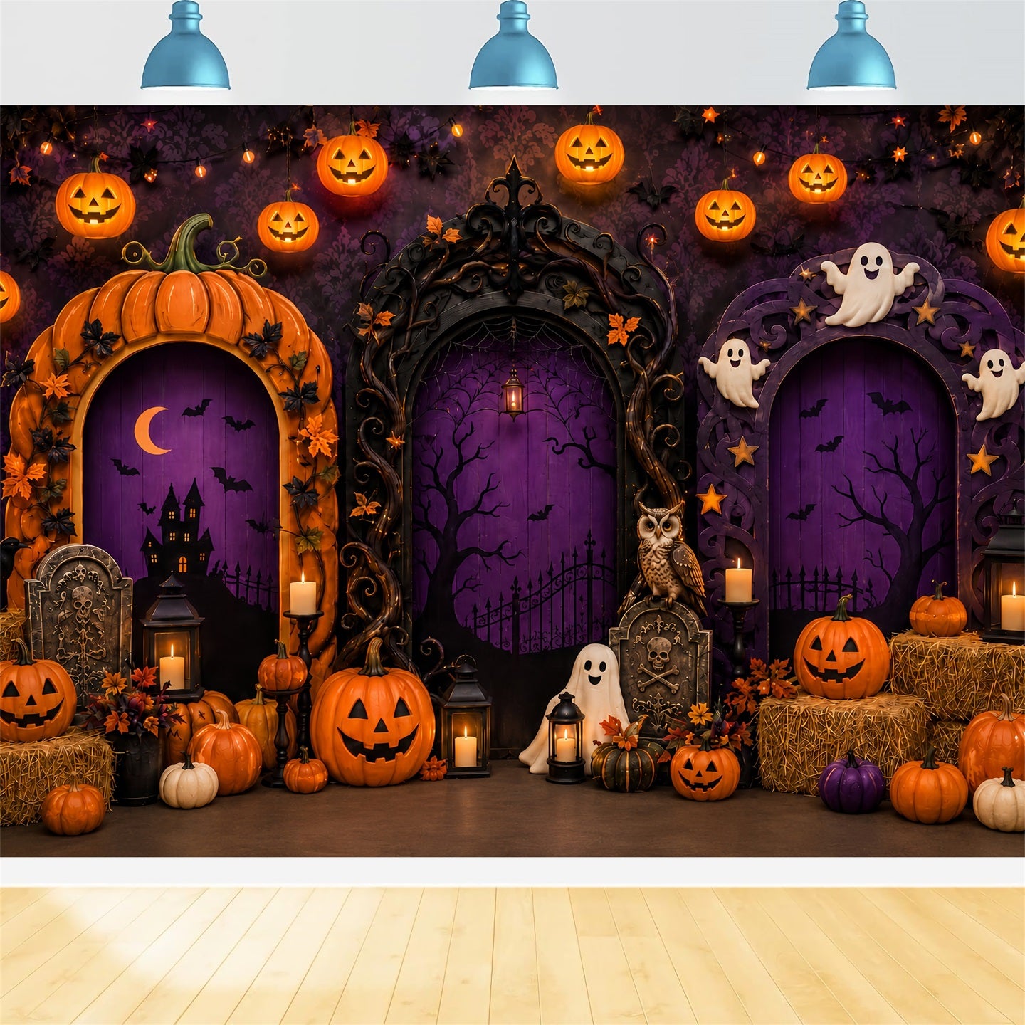 Halloween Arch Backdrop Pumpkin Ghost Gothic Archways Large Halloween Backdrops LXX67-192