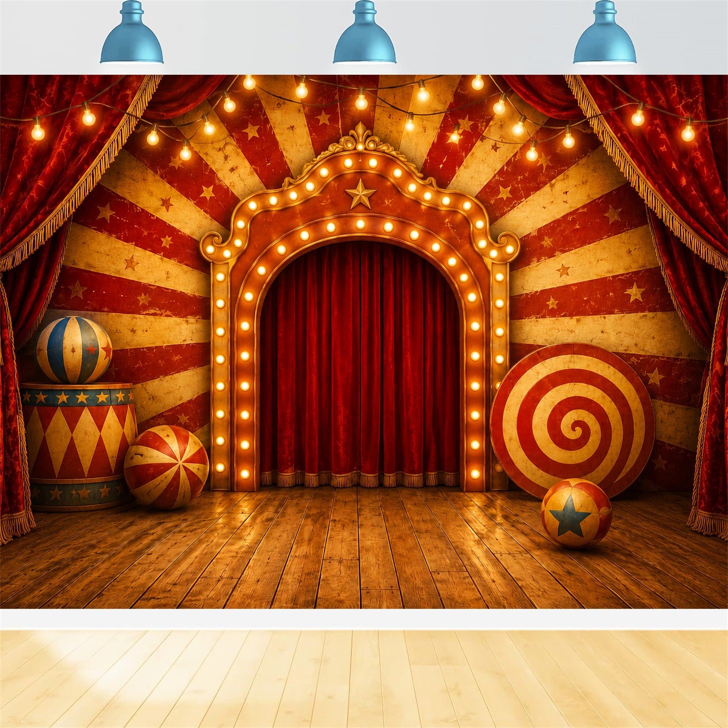 Halloween Stage Backdrop Vintage Circus Stage Entrance Halloween Photography Backdrops LXX67-194
